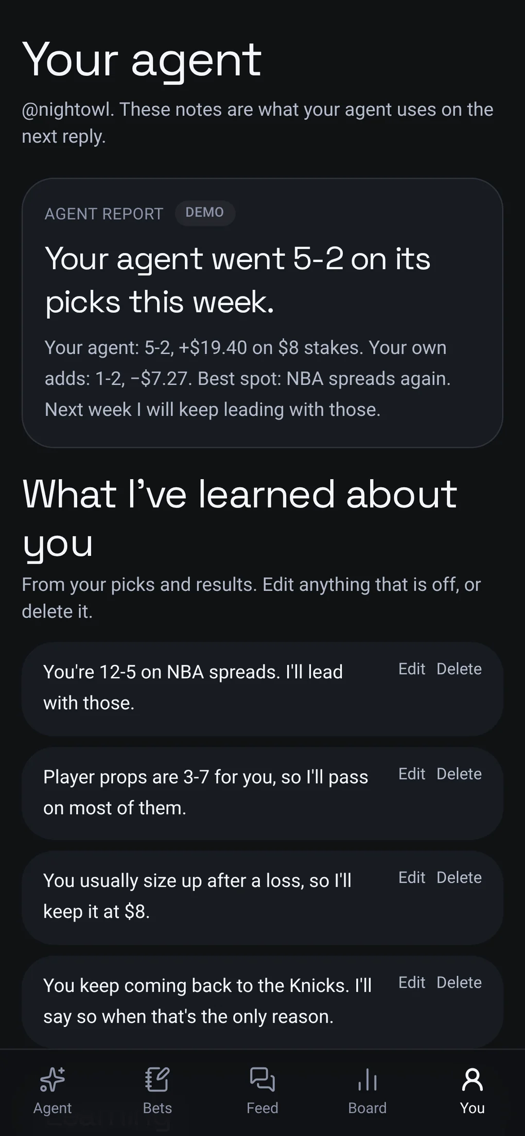 Weekly agent report and What I've learned notes